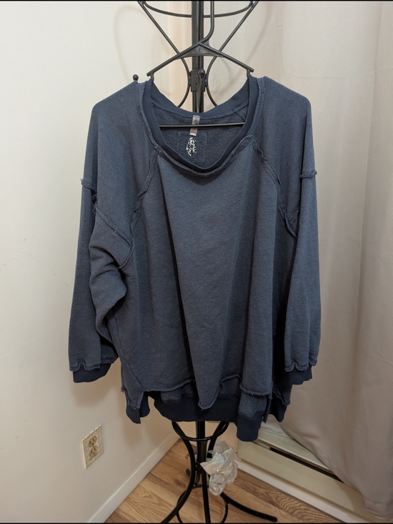 Free People Tops - Free People Distressed Navy Blue Oversized Sweatshirt Size Small